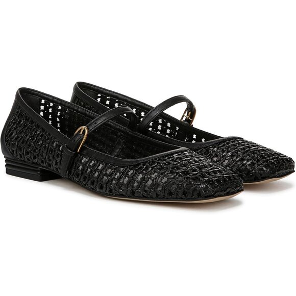 Franco Sarto Womens Black Open Weave Faux Leather Tinsley Mary Jane Ballet Flats - Picture 7 of 9